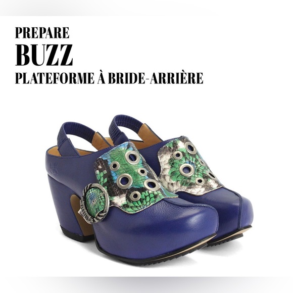 John Fluevog Shoes - Fluevog LIKE NEW Prepare Buzz blue/green python platform clog - 6.5 (fits 6)